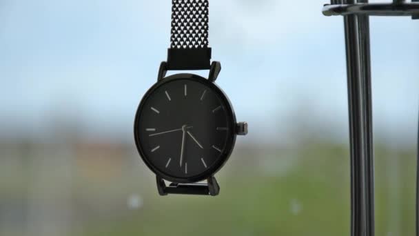 Elegant Wrist Watch Close Blurred Background — Stock Video