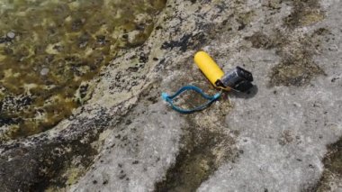Compact video camera in an underwater box. Caspian Sea. 07 June 2022 Year.