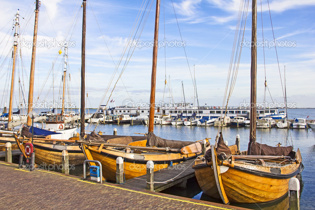 Old boats in the port of Volendam, The Netherlands