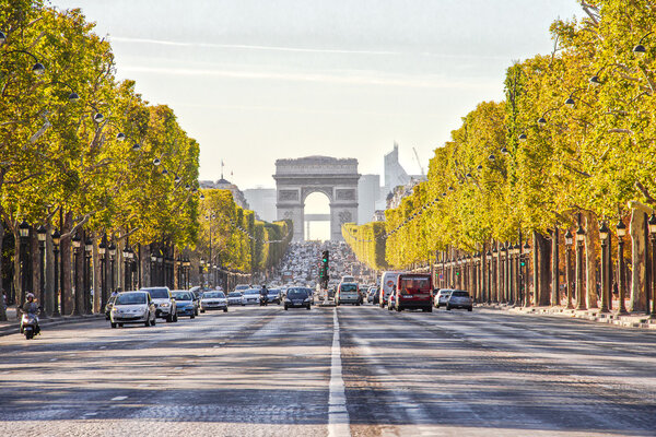 The Champs-Elysees and the Arc de Triomphe