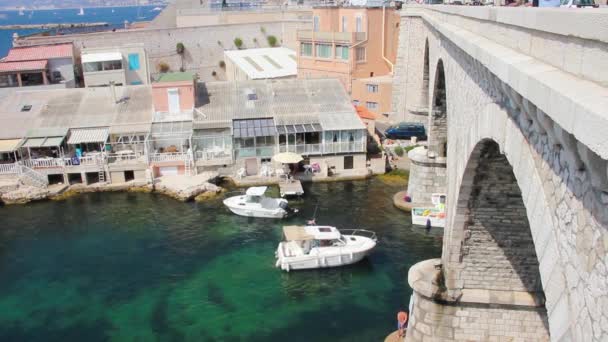 Hajók a vallon des auffes, Marseille, Franciaország — Stock videók