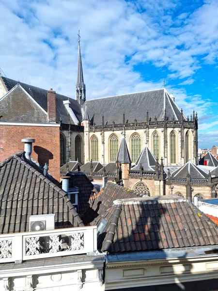 Flygfoto Över Amsterdam Och Nieuwe Kerk Kyrka Dammen Torget — Stockfoto