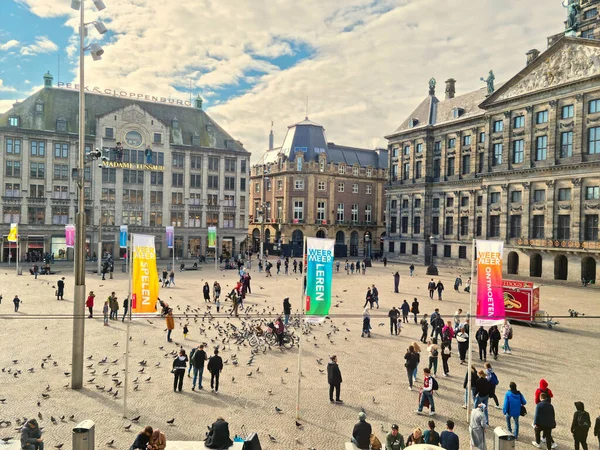 Amsterdam Holandia Października 2021 Widok Lotu Ptaka Skwer Dam Miejsce — Zdjęcie stockowe