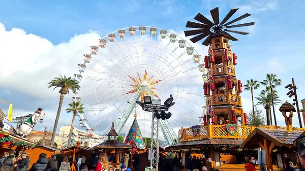 Nice France December 2021 People Walking Christmas Market Event Takes — Stock Photo, Image