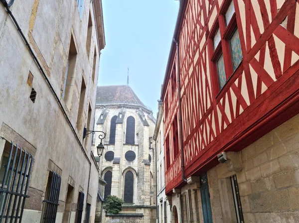 Notre Dame Cathedral Half Timbered Houses Dijon France — стоковое фото