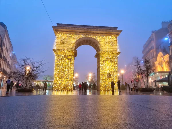 Dijon France December 2022 People Walking Front Porte Guillaume Arch — 스톡 사진