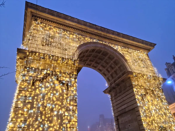 Porte Guillaume Arch Decorated End Year Dijon France — Zdjęcie stockowe