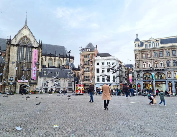 Amsterdam Netherlands October 2021 Aerial View Dam Square Place Historical — Stock Photo, Image