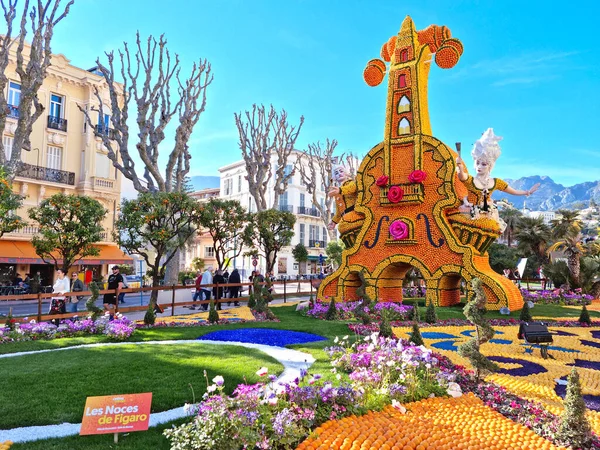 Menton France February 2022 Art Made Lemons Oranges Famous Lemon — Stock Photo, Image