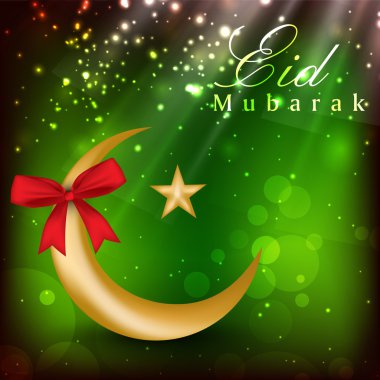 Altın ay ve yıldız parlak yeşil zemin üzerine kırmızı kurdele ile.