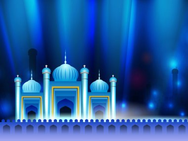 güzel cami ve mescit parlak mavi zemin üzerine. EPS 10.