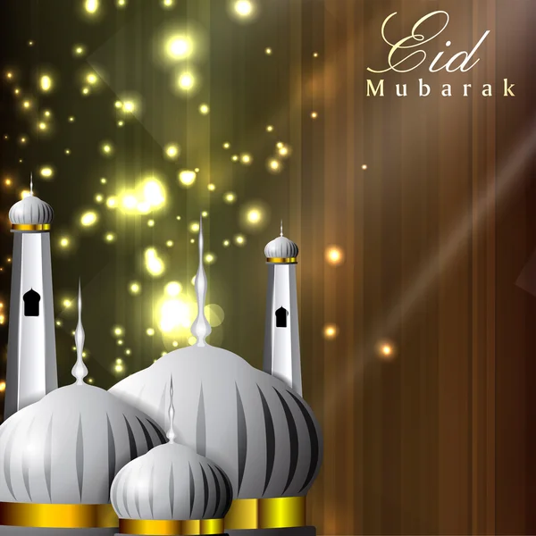 Shiny Eid Mubarak background with Mosque or Masjid. EPS 10. — Stock Vector