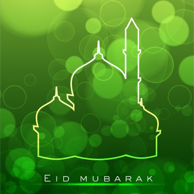 güzel tebrik kartı eid mubarak Festivali parlak cami ve mescit resim. EPS 10.