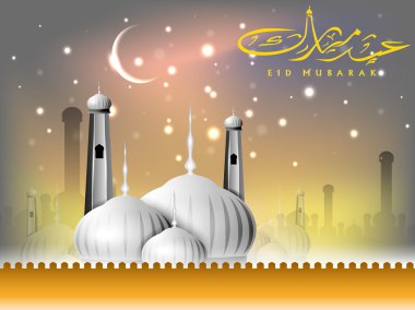 güzel tebrik kartı eid mubarak Festivali parlak cami ve mescit resim. EPS 10.