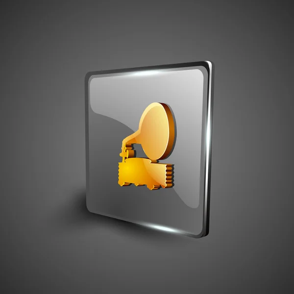 Ícone de música web 2.0 brilhante com símbolo de gramofone. EPS 10 . — Vetor de Stock