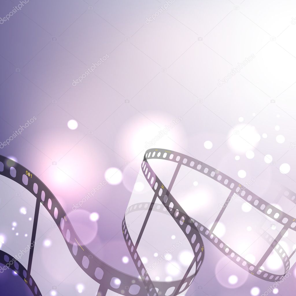 Film stripe or film reel on shiny purple movie background. EPS 1