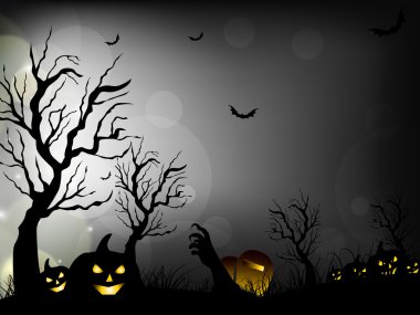 Halloween night background with scary pumpkins, bats and dead tr clipart