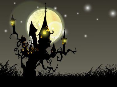 perili ev ve ölü ile Halloween dolunay gecesi arka plan