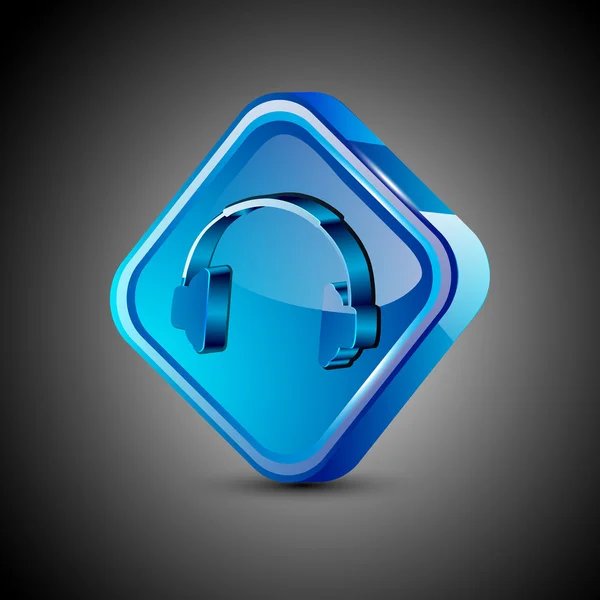 Ícone de música web 2.0 brilhante com símbolo de fone de ouvido. EPS 10 . — Vetor de Stock