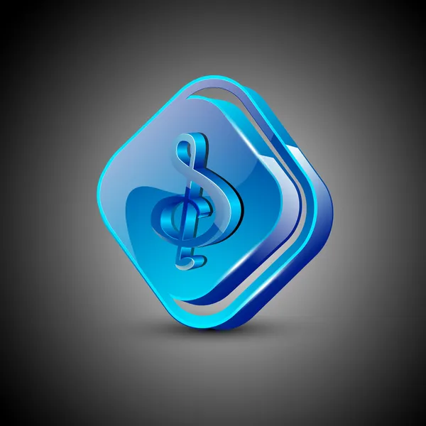 Glossy web 2.0 music icon with musical note. EPS 10. — Stock Vector