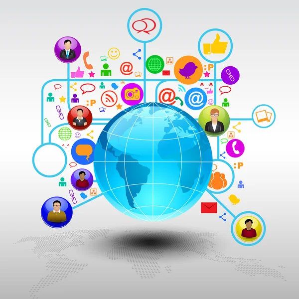 Comunicação em redes sociais abstrata com a palavra globo redes. EPS — Vetor de Stock