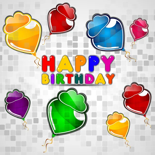 Bunte glänzende Ballon und Geschenke Hintergrund mit Happy Birthday — Stockvektor
