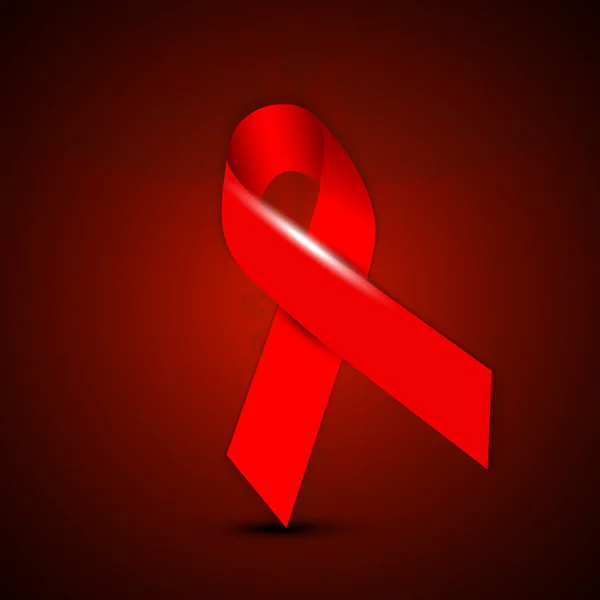 Red aids awareness ribbon on red background. EPS 10. — Stock Vector