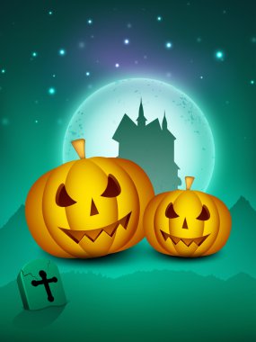 korkunç Cadılar Bayramı dolunay gecesi ve arka plan kabaklar hau