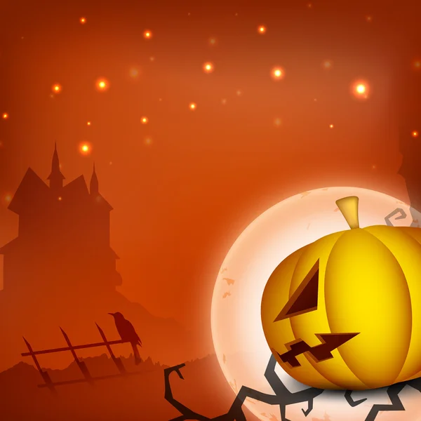 Halloween luna notte sfondo spaventoso zucca e casa infestata — Vettoriale Stock