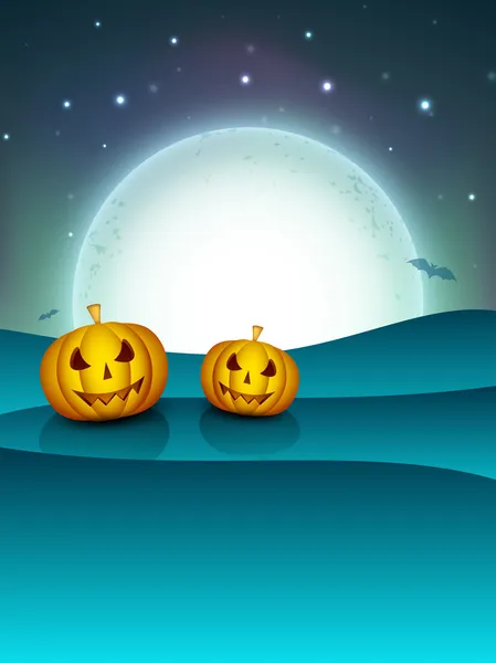 Halloween luna piena sfondo notte con pipistrelli volanti e spaventoso — Vettoriale Stock