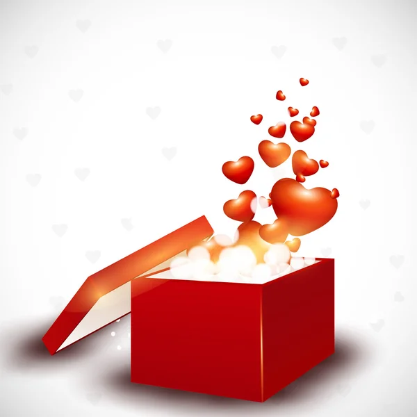 Κόκκινες καρδιές που βγαίνει από τη συσκευασία δώρου. EPS 10. — Διανυσματικό Αρχείο