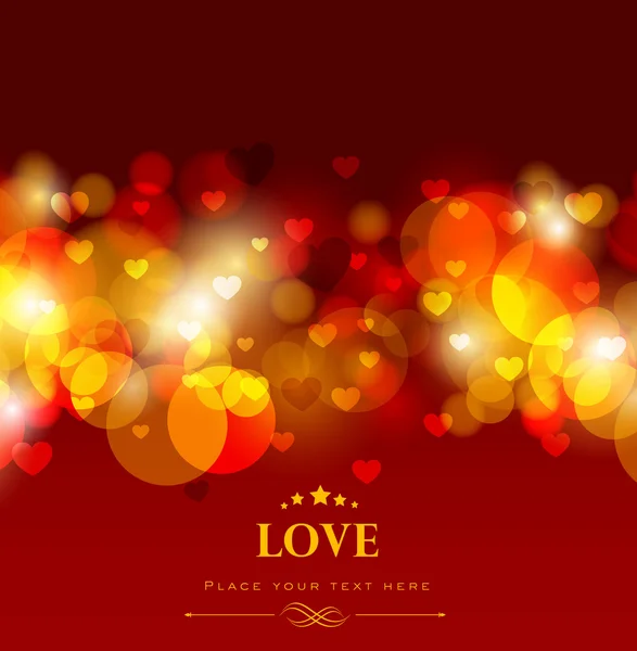 Fond d'amour brillant avec des cœurs rouges, voeux ou carte cadeau pour — Image vectorielle