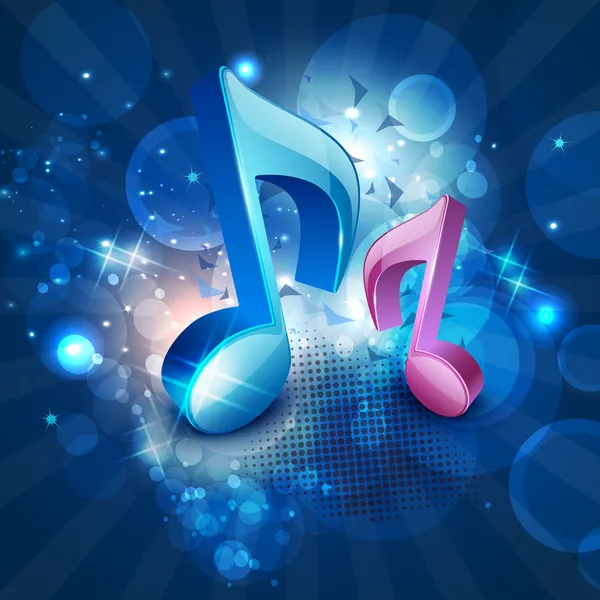 3D μουσικές νότες στο λαμπερό μπλε φόντο. EPS 10. — Διανυσματικό Αρχείο