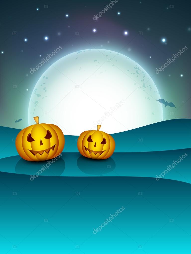 Halloween full moon night background with flying bats and scary