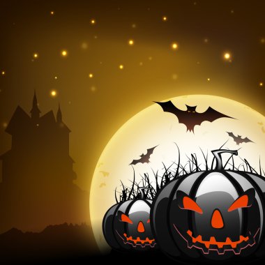 Cadılar Bayramı tam ay ışığı arka planda uçan korkunç kabaklar