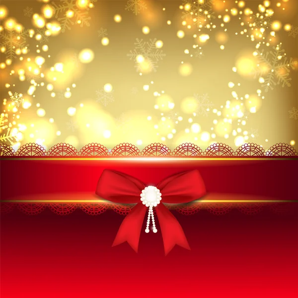 Tarjeta de felicitación de feliz Navidad brillante con cinta roja. EPS 10 . — Vector de stock