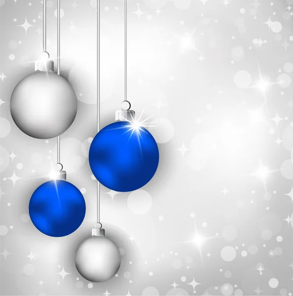 Feliz Navidad tarjeta de felicitación con azul y plata de Navidad bal — Archivo Imágenes Vectoriales