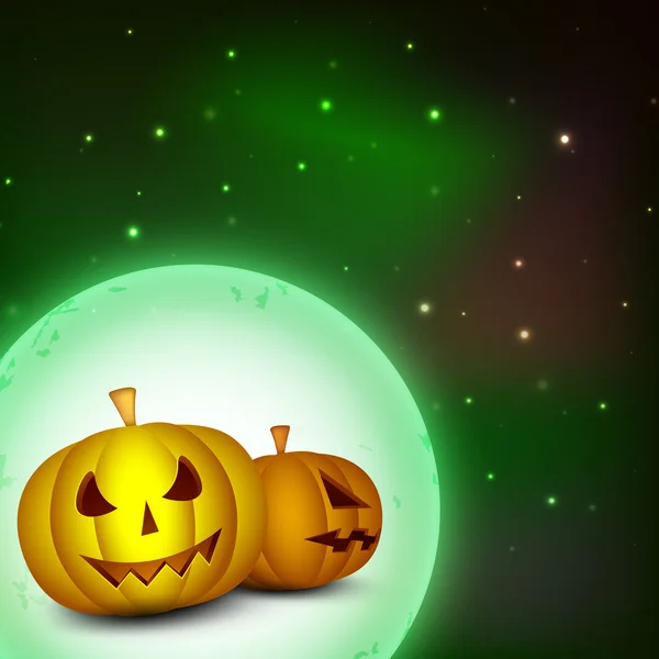 Halloween volledige maanlicht achtergrond met enge pompoenen en flyi — Stockvector