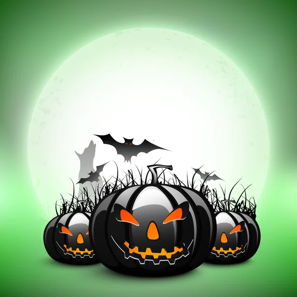 Halloween completo luar fundo com abóboras assustadoras e flyi — Vetor de Stock