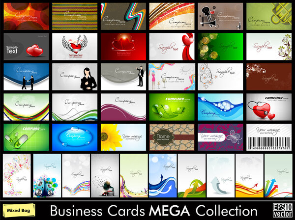 Elegant Abstract Vector Business Cards, Mixed Bag set in various