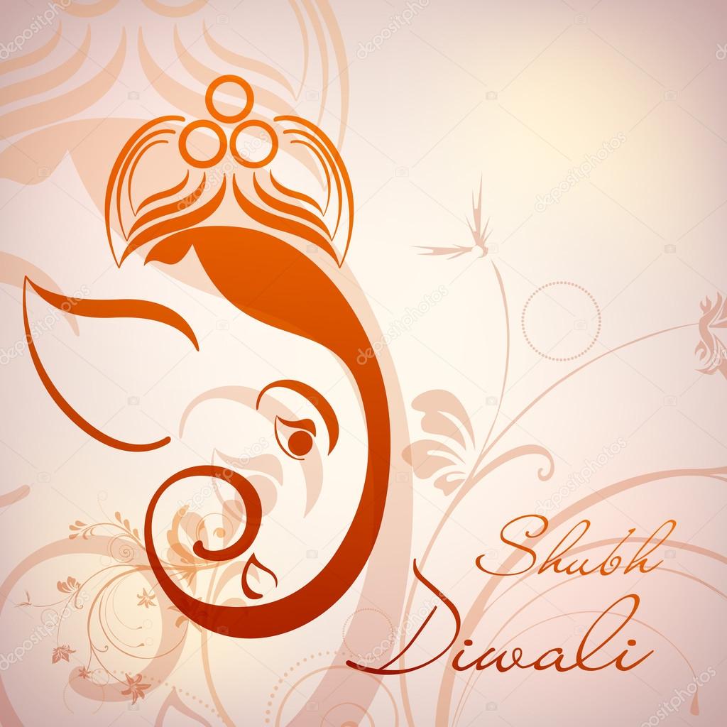 Illustration of Hindu Lord Ganesha with floral decorative artwor