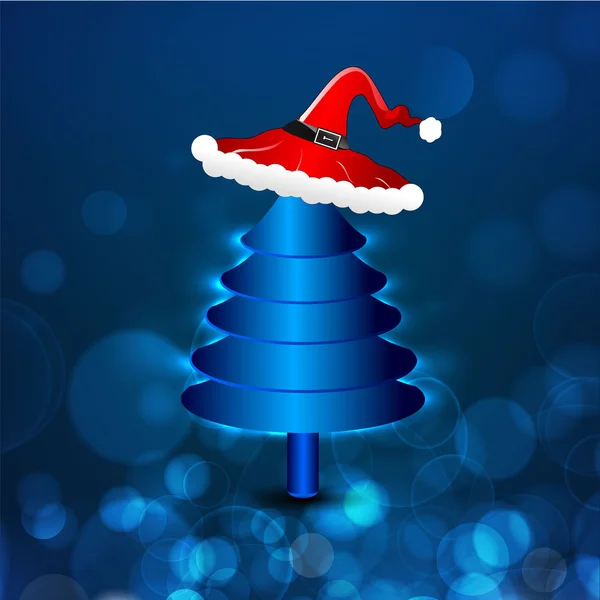 Santa καπέλο για 3d μπλε χριστουγεννιάτικο δέντρο. EPS 10. — Διανυσματικό Αρχείο