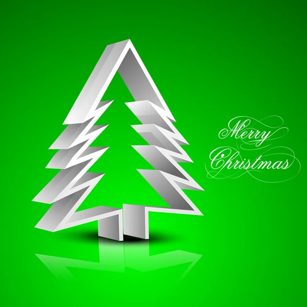 緑の背景に隠れてに 3 d のクリスマス ツリーとクリスマスの挨拶やギフト カード — ストックベクタ