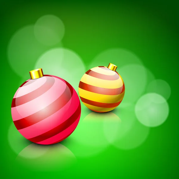 緑の抽象的な明るい背景に光沢のあるクリスマスのボール。eps 1 — ストックベクタ