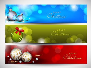 Merry christmas Web sitesi banner set kar taneleri ile dekore edilmiş ve