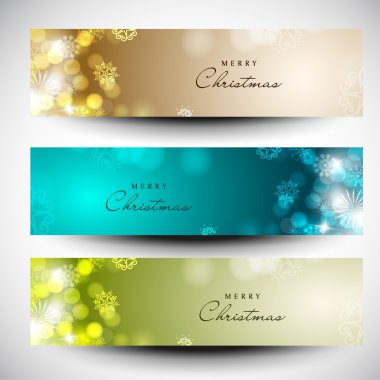 Merry christmas Web sitesi banner set kar taneleri ile dekore edilmiş ve