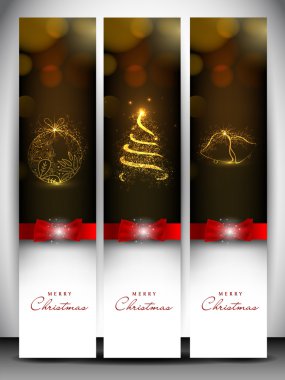 Merry christmas Web sitesi banner set kar taneleri ile dekore edilmiş ve