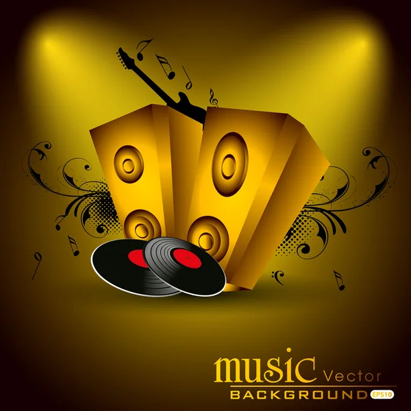 Fondo musical abstracto colorido con altavoces y guit — Vector de stock