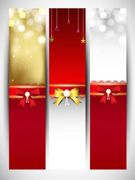 Merry Christmas website banner set decorated with snowflakes and — Stock Vector