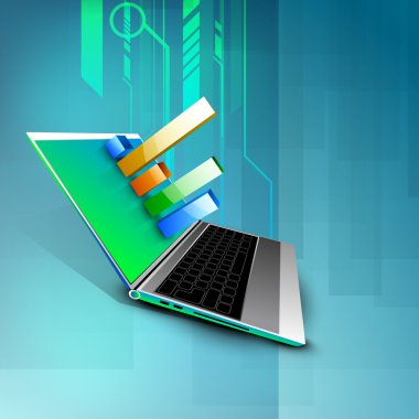 3D istatistik arka plan, bir dizüstü bilgisayarda iş kavramı